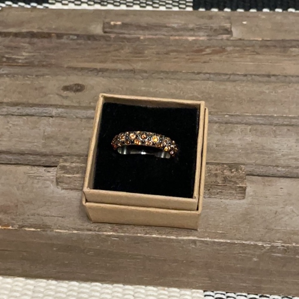 Brighton great shape crystal voyage brown tan topaz dark silver band ring size 9 - Picture 2 of 4
